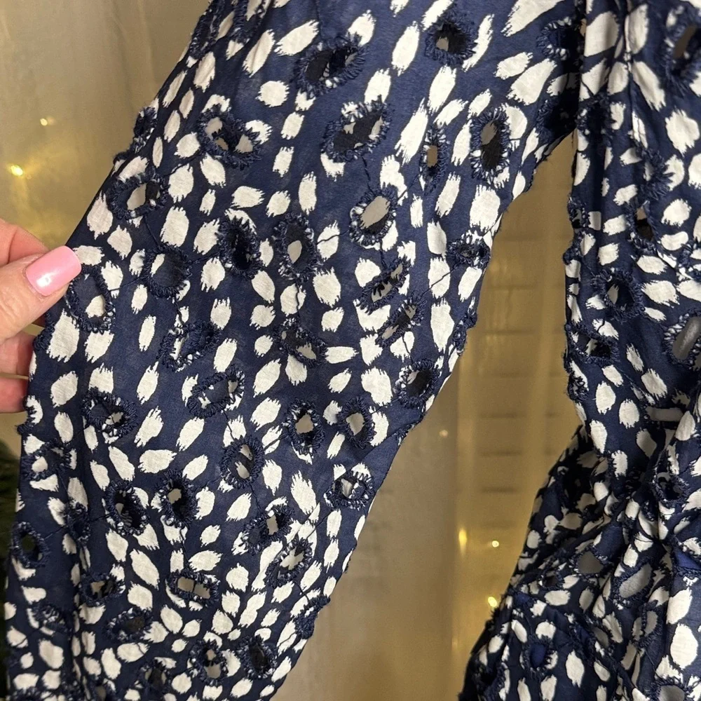 Simply Vera Vera Wang Navy and White Eyelet Textured Blazer